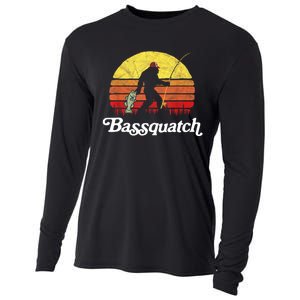 Retro Bassquatch Funny Bigfoot Fishing Outdoor Gift Cooling Performance Long Sleeve Crew