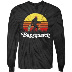 Retro Bassquatch Funny Bigfoot Fishing Outdoor Gift Tie-Dye Long Sleeve Shirt