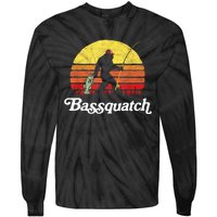 Retro Bassquatch Funny Bigfoot Fishing Outdoor Gift Tie-Dye Long Sleeve Shirt