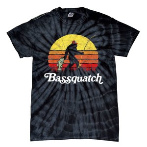 Retro Bassquatch Funny Bigfoot Fishing Outdoor Gift Tie-Dye T-Shirt