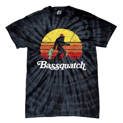 Retro Bassquatch Funny Bigfoot Fishing Outdoor Gift Tie-Dye T-Shirt