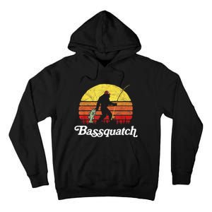 Retro Bassquatch Funny Bigfoot Fishing Outdoor Gift Tall Hoodie