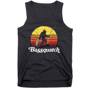 Retro Bassquatch Funny Bigfoot Fishing Outdoor Gift Tank Top