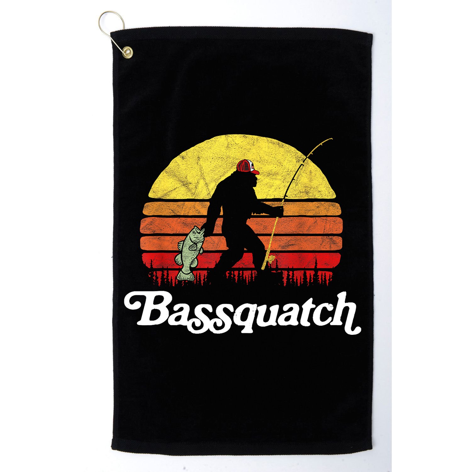 Retro Bassquatch Funny Bigfoot Fishing Outdoor Gift Golf Towel