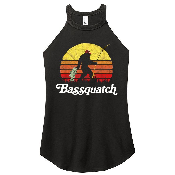Retro Bassquatch Funny Bigfoot Fishing Outdoor Gift Women's Perfect Tri Rocker Tank