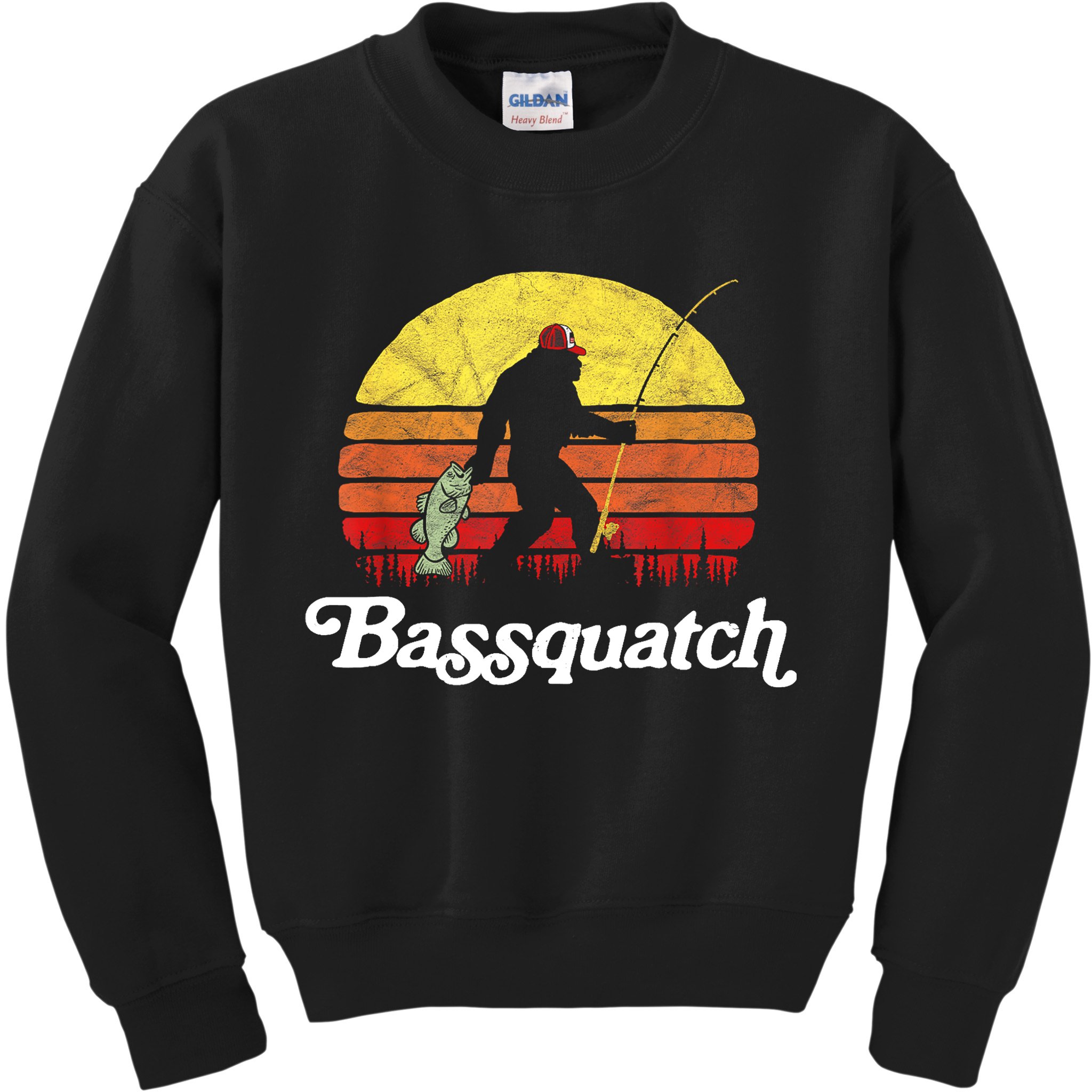 Retro Bassquatch Funny Bigfoot Fishing Outdoor Gift Kids Sweatshirt