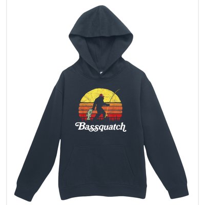 Retro Bassquatch Funny Bigfoot Fishing Outdoor Gift Urban Pullover Hoodie