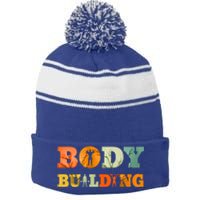 Retro Bodybuilding Fitness Gym Meaningful Gift Vintage Bodybuilder Cute Gift Stripe Pom Pom Beanie