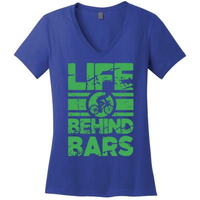 Road Biker Funny Cycling Cyclist Life Behind Bars Gift Women's V-Neck T-Shirt