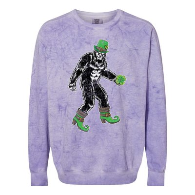 Retro Big Foot Leprechaun St Patrick's Day Sasquatch Lover Great Gift Colorblast Crewneck Sweatshirt