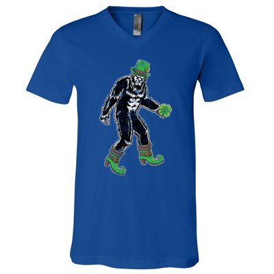 Retro Big Foot Leprechaun St Patrick's Day Sasquatch Lover Great Gift V-Neck T-Shirt