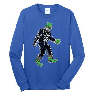 Retro Big Foot Leprechaun St Patrick's Day Sasquatch Lover Great Gift Tall Long Sleeve T-Shirt