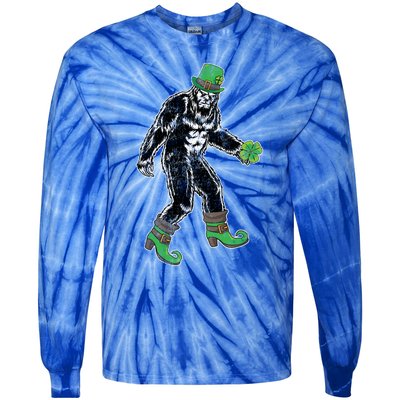 Retro Big Foot Leprechaun St Patrick's Day Sasquatch Lover Great Gift Tie-Dye Long Sleeve Shirt