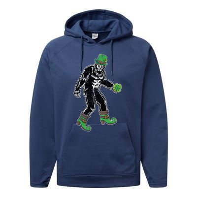 Retro Big Foot Leprechaun St Patrick's Day Sasquatch Lover Great Gift Performance Fleece Hoodie