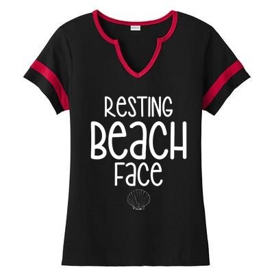 Resting Beach Face Funny Vacation Ladies Halftime Notch Neck Tee