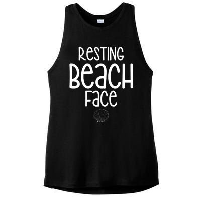 Resting Beach Face Funny Vacation Ladies PosiCharge Tri-Blend Wicking Tank