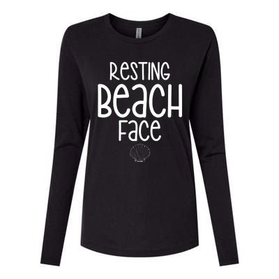 Resting Beach Face Funny Vacation Womens Cotton Relaxed Long Sleeve T-Shirt