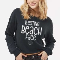 Resting Beach Face Funny Vacation Cropped Pullover Crew