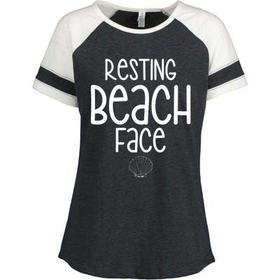 Resting Beach Face Funny Vacation Enza Ladies Jersey Colorblock Tee