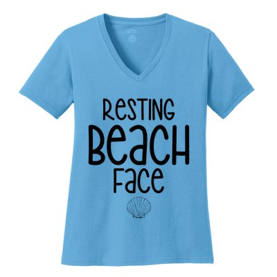 Resting Beach Face Funny Vacation Women's V-Neck T-Shirt