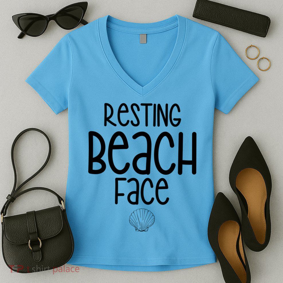 Resting Beach Face Funny Vacation Women's V-Neck T-Shirt