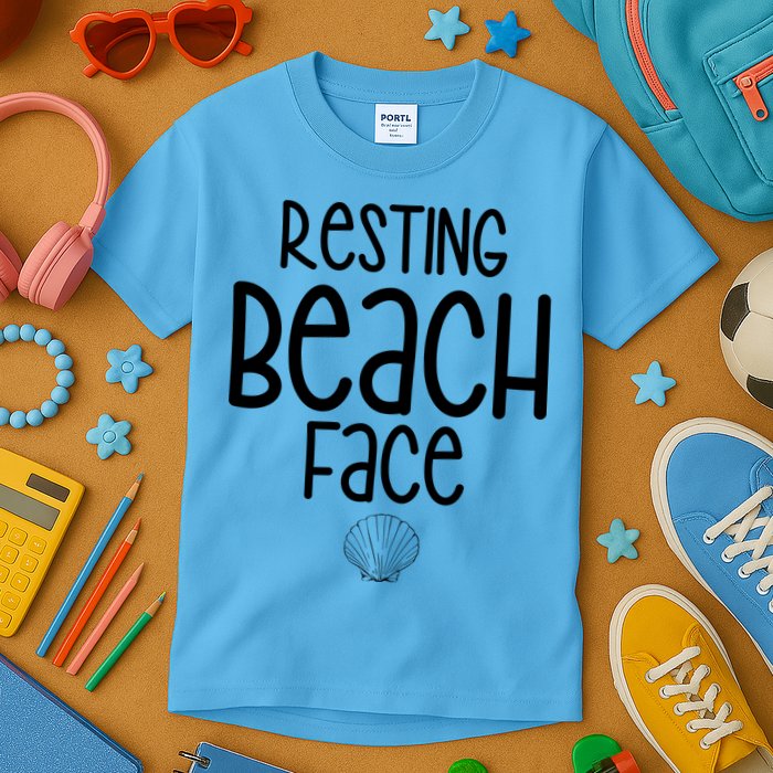 Resting Beach Face Funny Vacation Kids T-Shirt