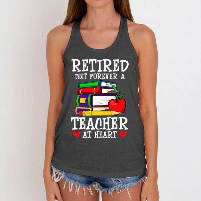 Retired But Forever A Teacher At Heart Teacher Retirement Women's Knotted Racerback Tank