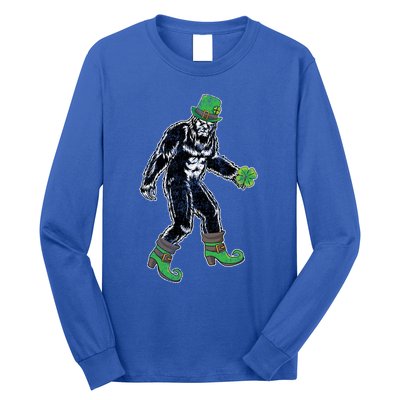 Retro Big Foot Leprechaun St Patrick's Day Sasquatch Lover Gift Long Sleeve Shirt