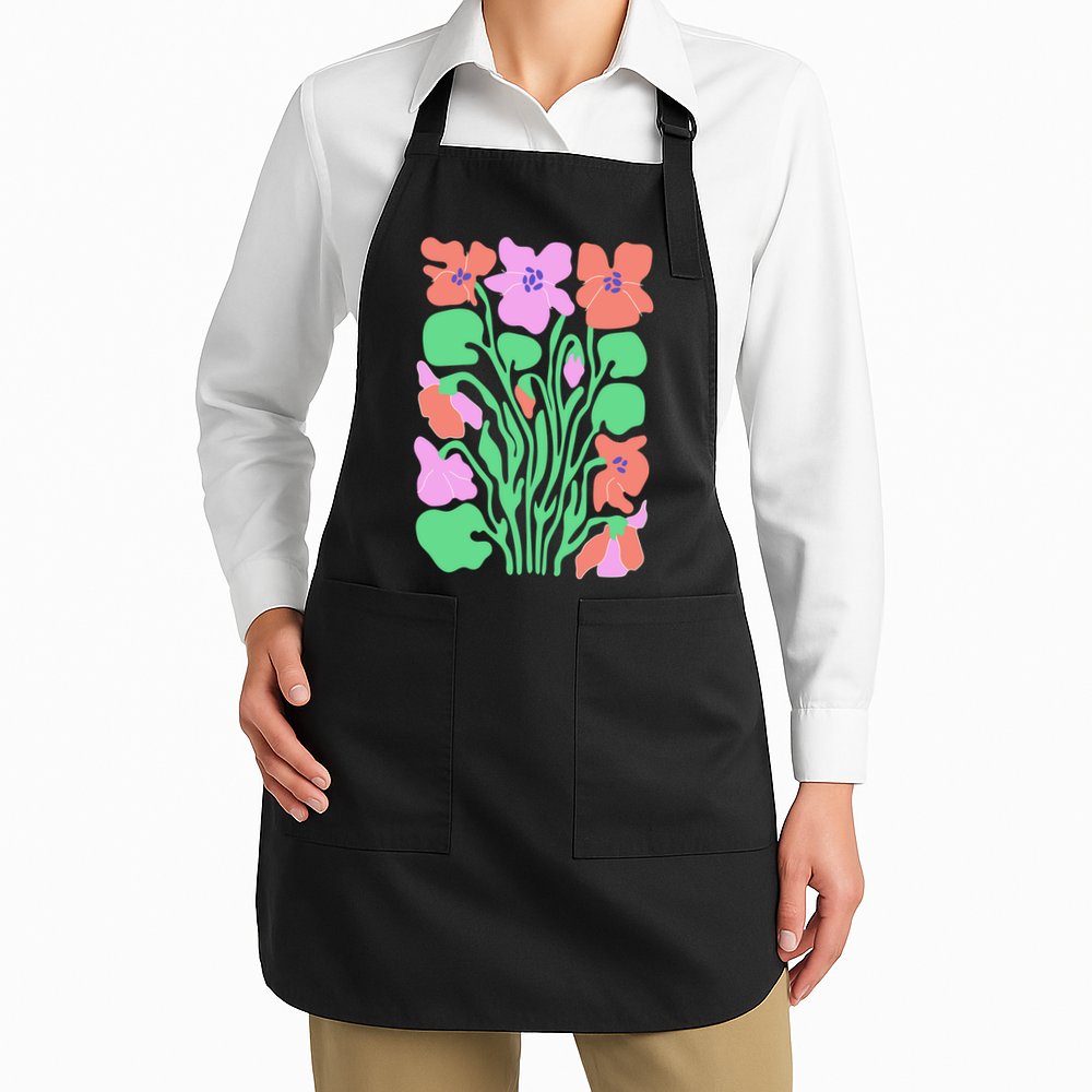 Retro Boho Flowers Floral Pattern Apron