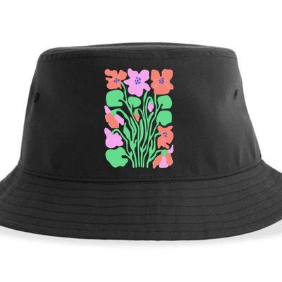 Retro Boho Flowers Floral Pattern Sustainable Bucket Hat
