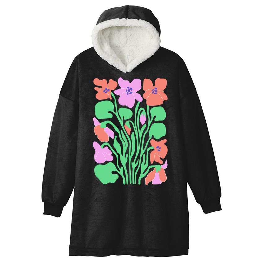 Retro Boho Flowers Floral Pattern Hooded Wearable Blanket