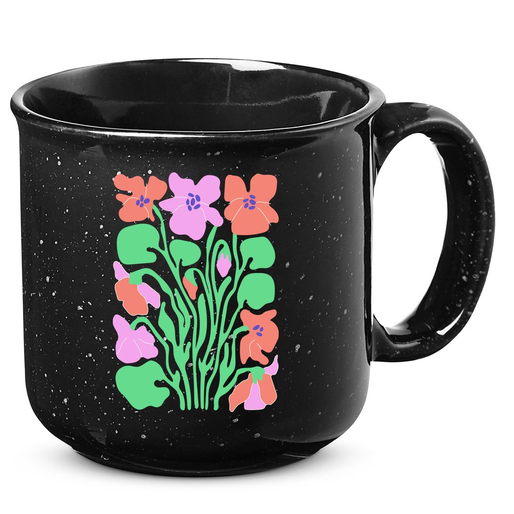 Retro Boho Flowers Floral Pattern 15oz Campfire Ceramic Mug