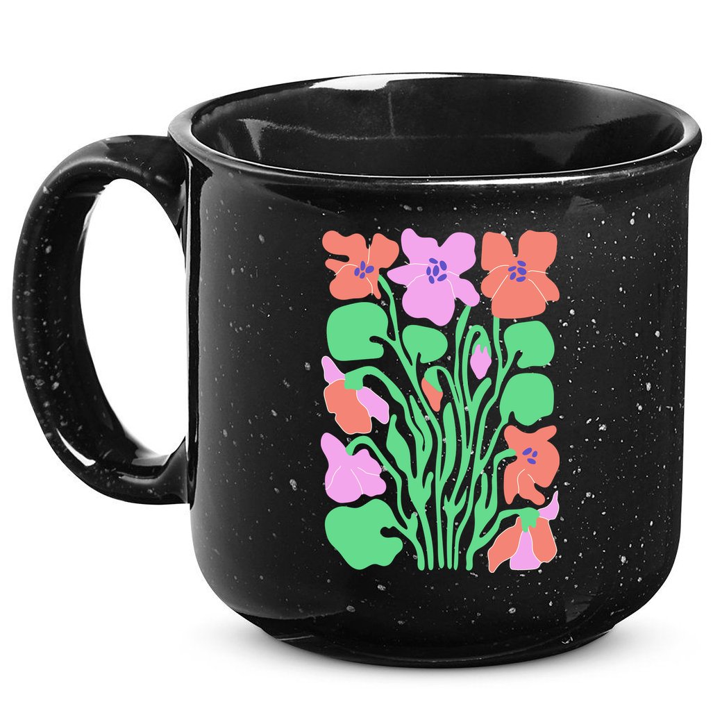 Retro Boho Flowers Floral Pattern 15oz Campfire Ceramic Mug