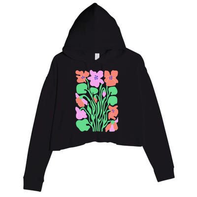 Retro Boho Flowers Floral Pattern Crop Fleece Hoodie