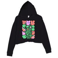 Retro Boho Flowers Floral Pattern Crop Fleece Hoodie