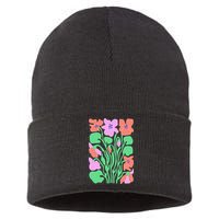 Retro Boho Flowers Floral Pattern Sustainable Knit Beanie