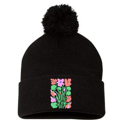 Retro Boho Flowers Floral Pattern Pom Pom 12in Knit Beanie