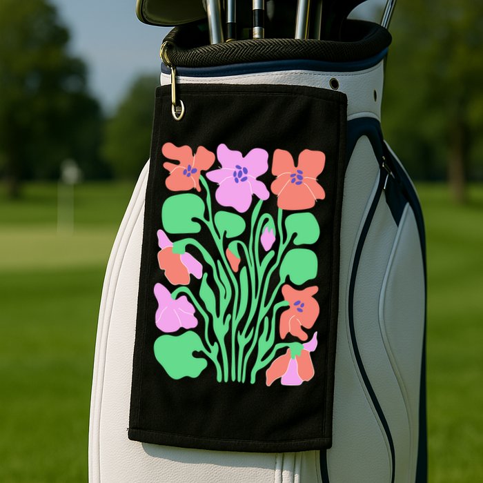 Retro Boho Flowers Floral Pattern Golf Towel