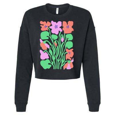 Retro Boho Flowers Floral Pattern Cropped Pullover Crew