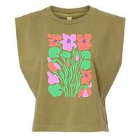 Retro Boho Flowers Floral Pattern Garment-Dyed Women's Muscle Tee