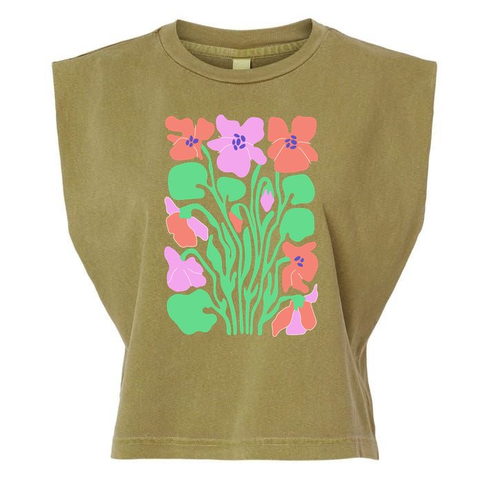 Retro Boho Flowers Floral Pattern Garment-Dyed Women's Muscle Tee