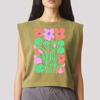 Retro Boho Flowers Floral Pattern Garment-Dyed Women's Muscle Tee