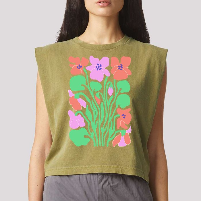 Retro Boho Flowers Floral Pattern Garment-Dyed Women's Muscle Tee