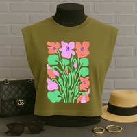 Retro Boho Flowers Floral Pattern Garment-Dyed Women's Muscle Tee