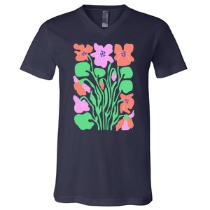 Retro Boho Flowers Floral Pattern V-Neck T-Shirt