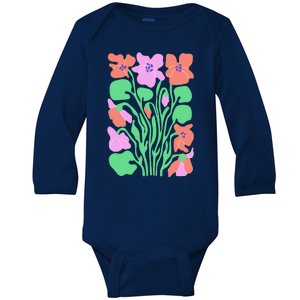 Retro Boho Flowers Floral Pattern Baby Long Sleeve Bodysuit