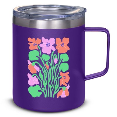 Retro Boho Flowers Floral Pattern 12oz Stainless Steel Coffee Mug