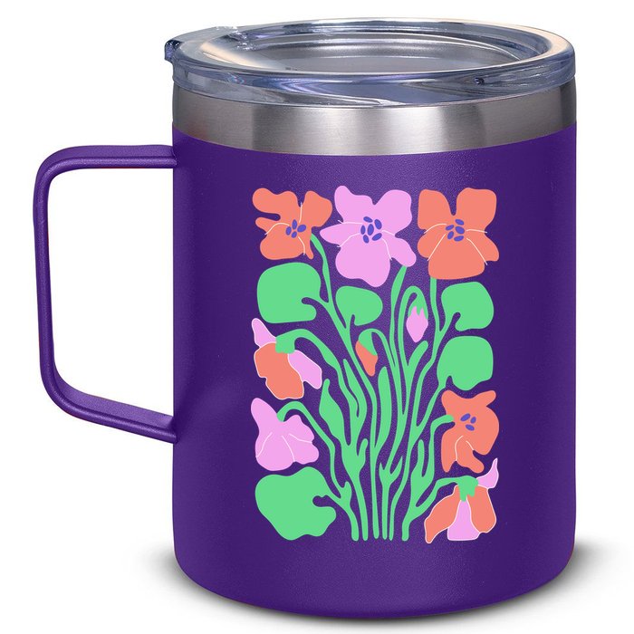 Retro Boho Flowers Floral Pattern 12oz Stainless Steel Coffee Mug