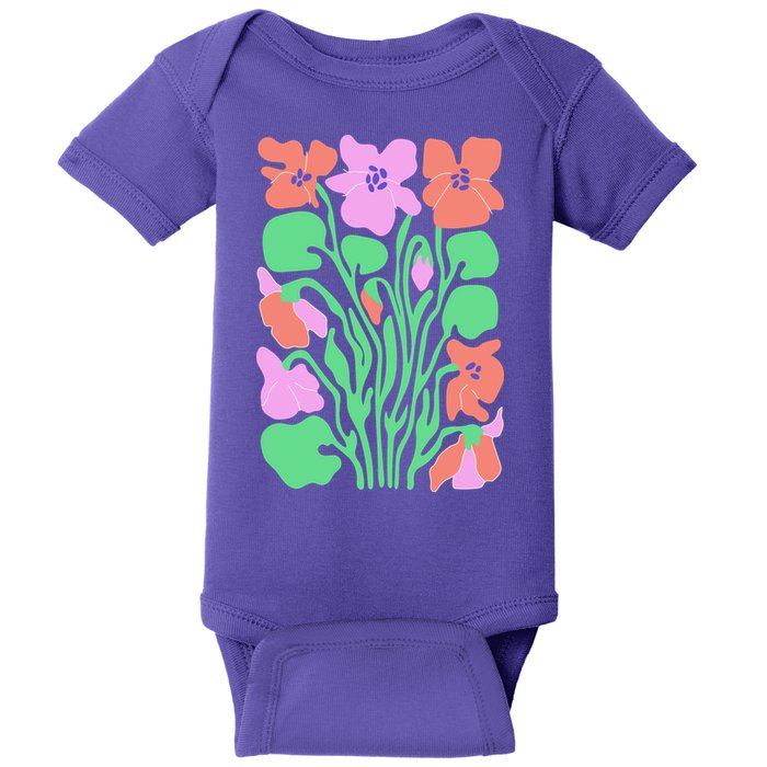 Retro Boho Flowers Floral Pattern Baby Bodysuit