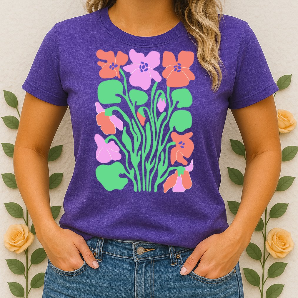 Retro Boho Flowers Floral Pattern Womens T-Shirt
